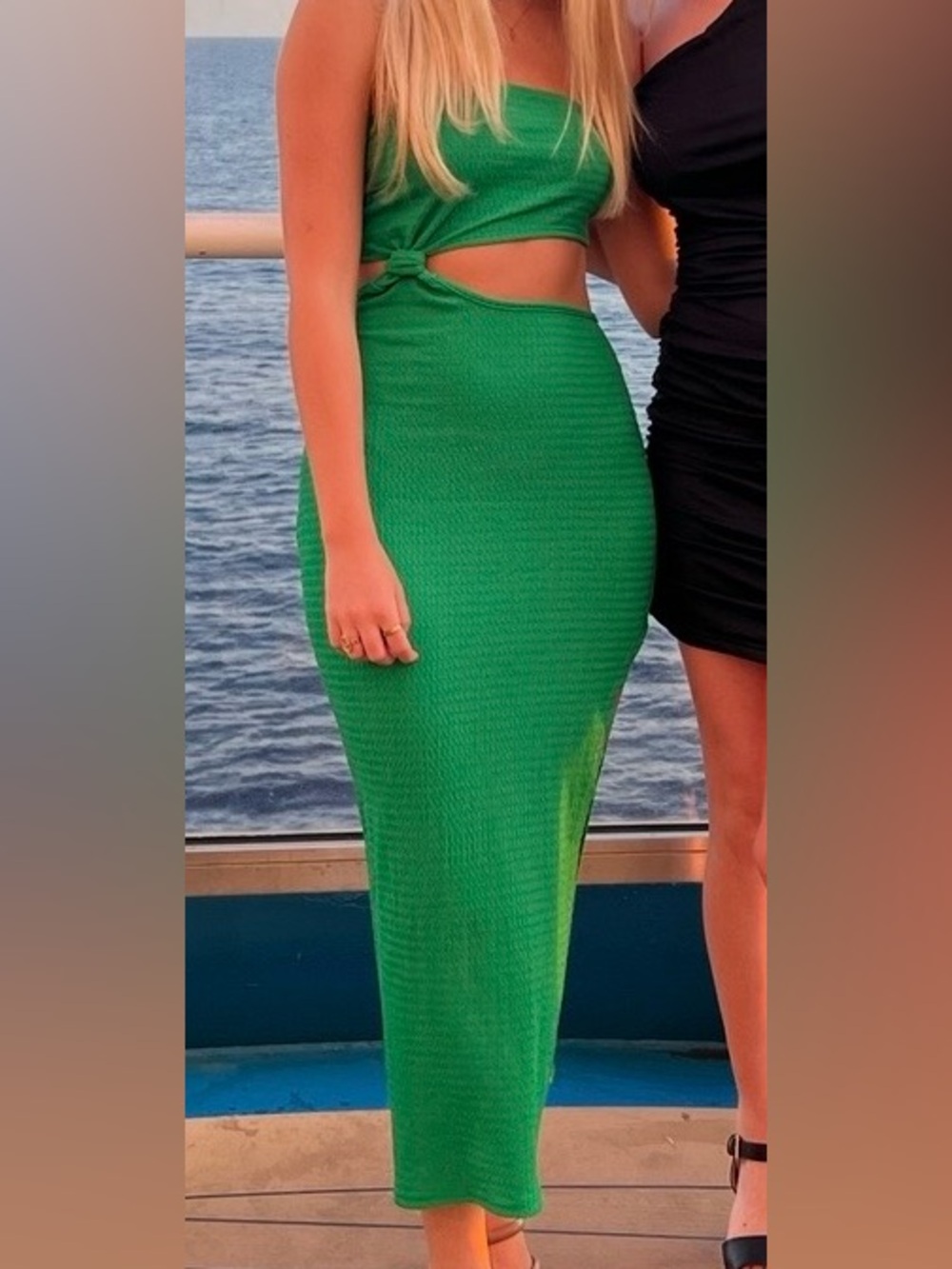 SHEIN Green One-Shoulder Cutout Ribbed Maxi Dress